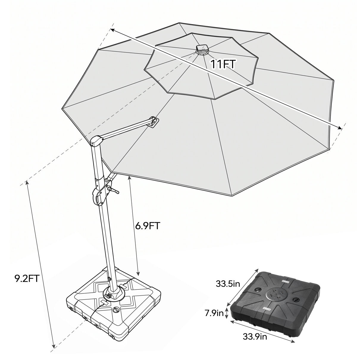 Wasif 11' LED Lights Cantilever Patio Umbrella With Base